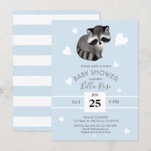 Invitaciones a la ducha de Raccoon Gris Azul