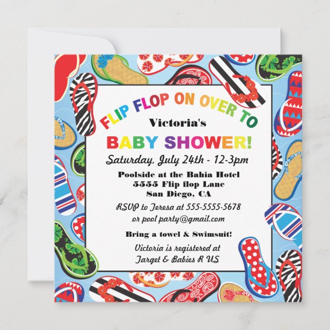 Invitaciones a la ducha de sandalia Flip Flop (Anverso)