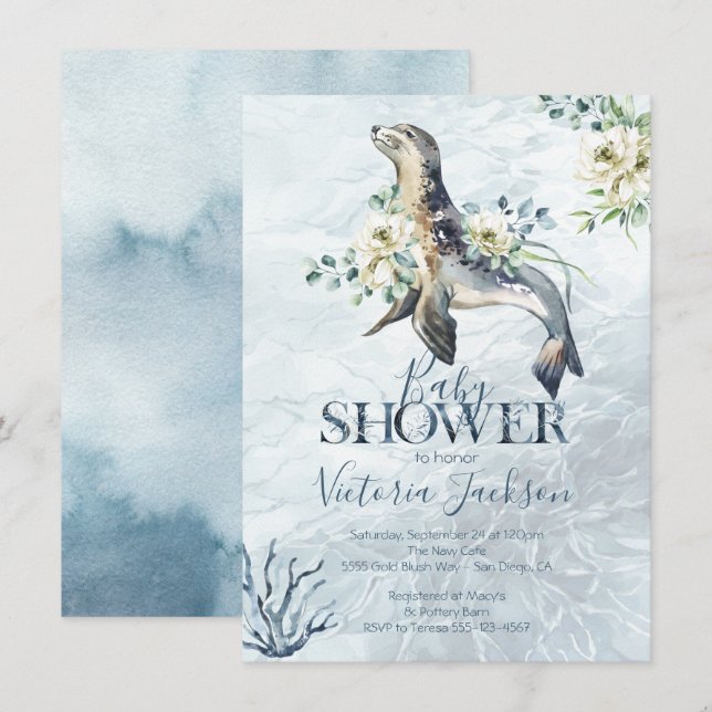 Invitaciones a la ducha de sellos oceánicos tropic (Anverso / Reverso)