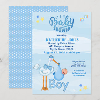 Invitaciones a la ducha de Stork y Baby Boy