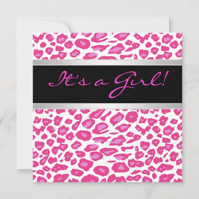 Invitaciones a la ducha del Chica de leopardo rosa (Anverso)