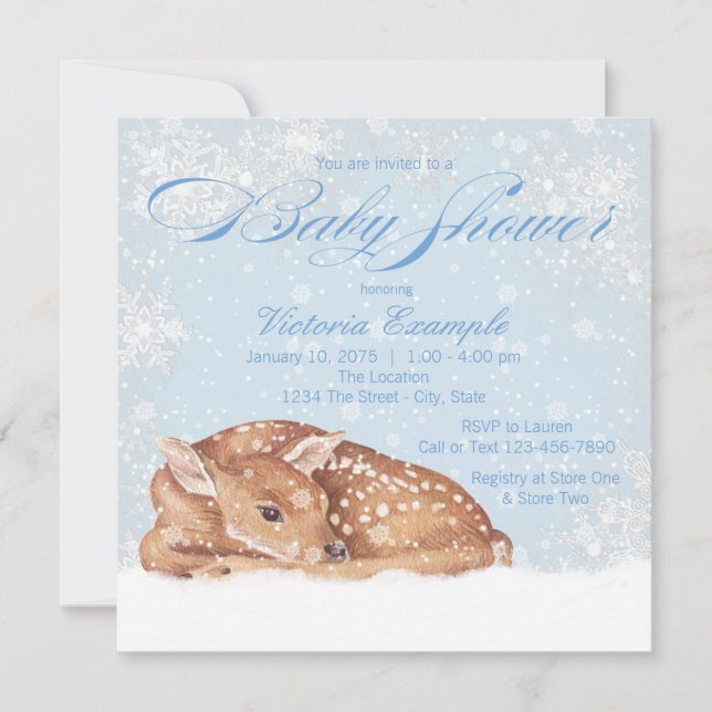 Invitaciones a la ducha del niño con copo de nieve (Anverso)