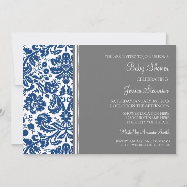 Invitaciones a la ducha del Personalizado Blue Gra (Reverso)