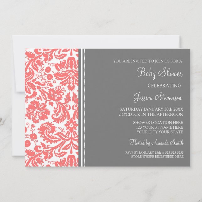 Invitaciones a la ducha del Personalizado Coral Gr (Reverso)