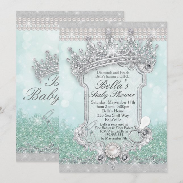 Invitaciones a la ducha del Purpurina de Bling Roy (Anverso / Reverso)