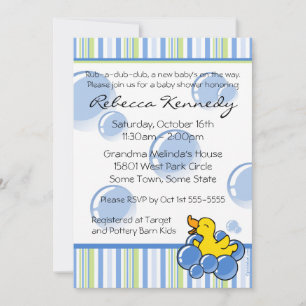 Invitaciones a la ducha Ducky Bebé Azul burbuja