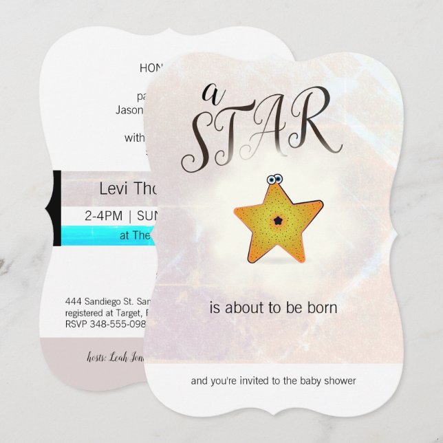 Invitaciones a la ducha estelar de bebé Starfish S (Anverso / Reverso)