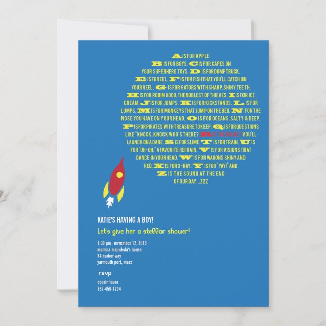 Invitaciones a la ducha estelar de cohete masculin (Anverso)