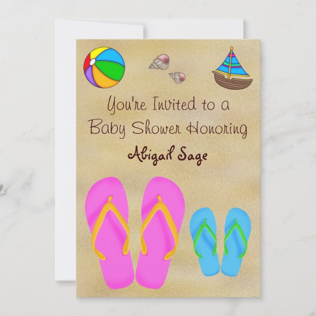 Invitaciones a la ducha Flip Flop Baby para los ni (Anverso)