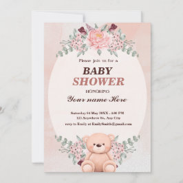 Invitaciones a la ducha Floral Cute Bear Baby para