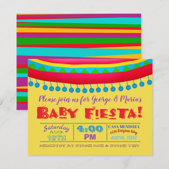 Invitaciones a la ducha Fun Fiesta Baby (Anverso / Reverso)