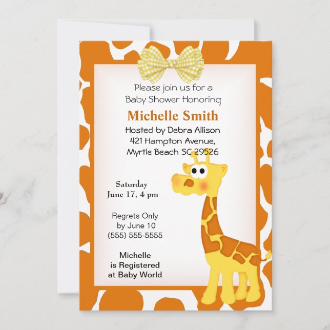 Invitaciones a la ducha Giraffe Baby (Anverso)