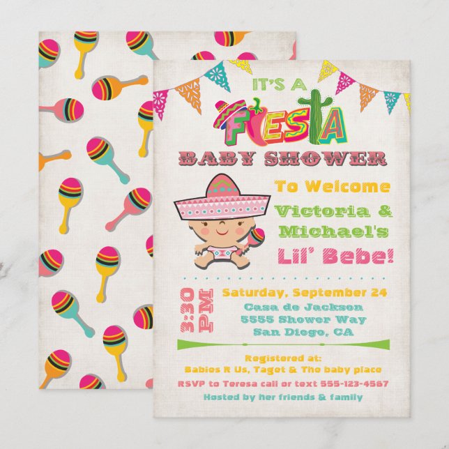 Invitaciones a la ducha infantil de Fiesta mexican (Anverso / Reverso)