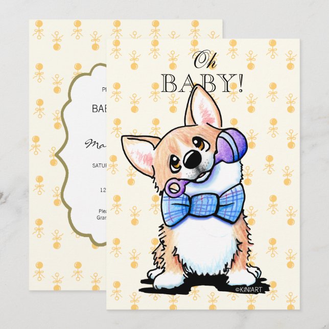 Invitaciones a la ducha KiniArt Corgi Baby (Anverso / Reverso)