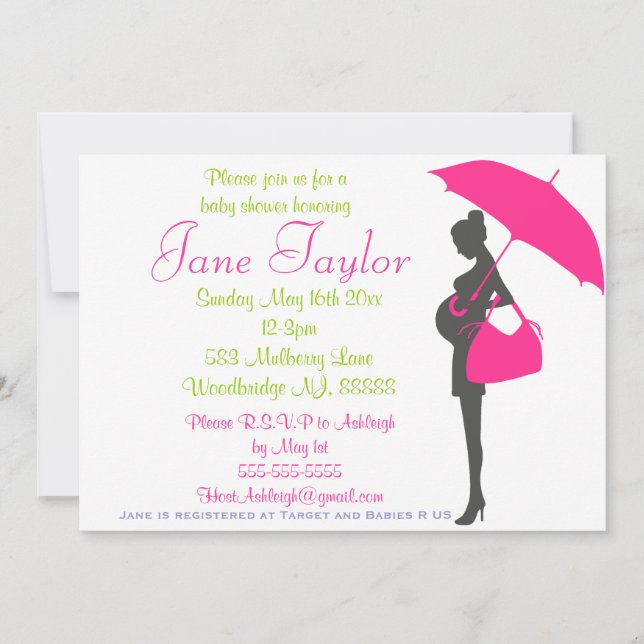 Invitaciones a la ducha Magenta Silhouette Baby (Anverso)