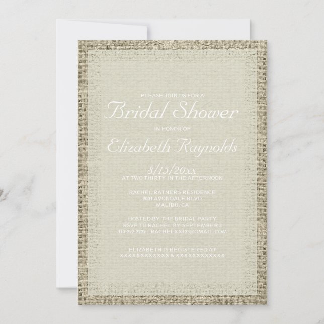 Invitaciones a la ducha marfileña Burlap (Anverso)