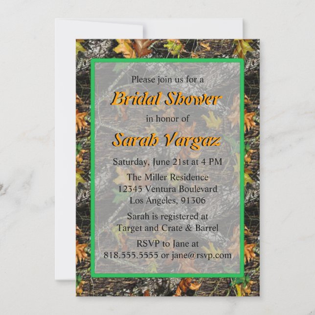 Invitaciones a la ducha marital Camo (Anverso)