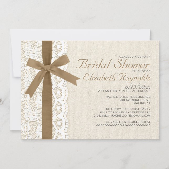 Invitaciones a la ducha marrón de novias con arco (Anverso)