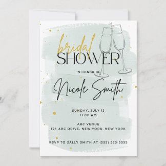 Invitaciones a la ducha moderna Sage Green y Gold