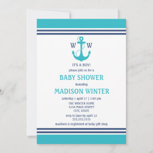 Invitaciones a la ducha náutica azul claro