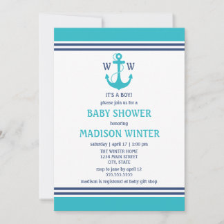 Invitaciones a la ducha náutica azul claro