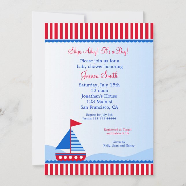 Invitaciones a la ducha Náutica Náutica en velero (Anverso)