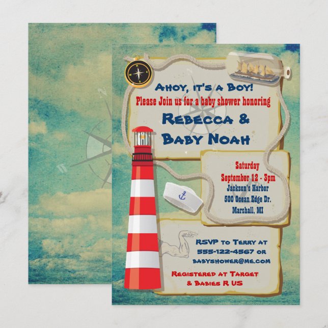 Invitaciones a la ducha Náutica para el marinero (Anverso / Reverso)