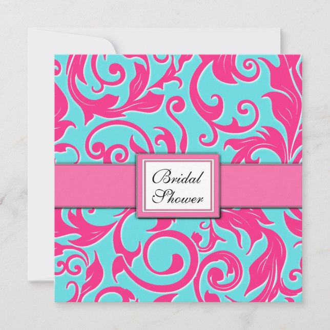 Invitaciones a la ducha nupcial azul y rosa (Anverso)