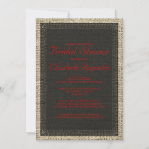 Invitaciones a la ducha nupcial Black & Red Burlap