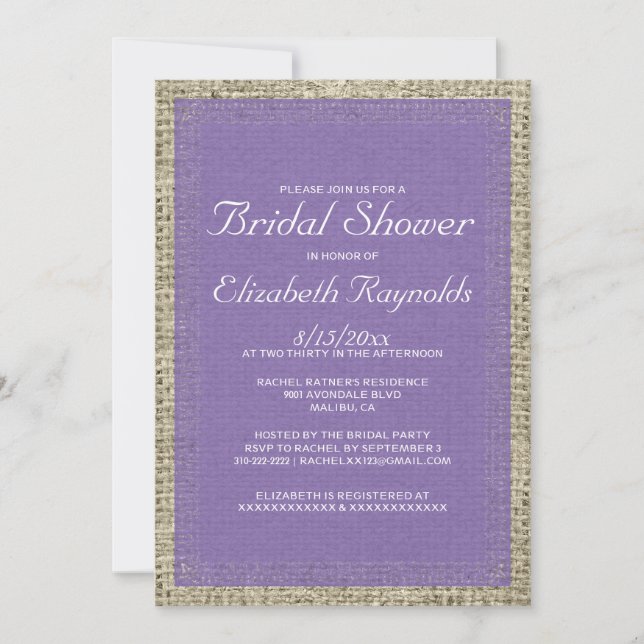 Invitaciones a la ducha nupcial Burlap (Anverso)