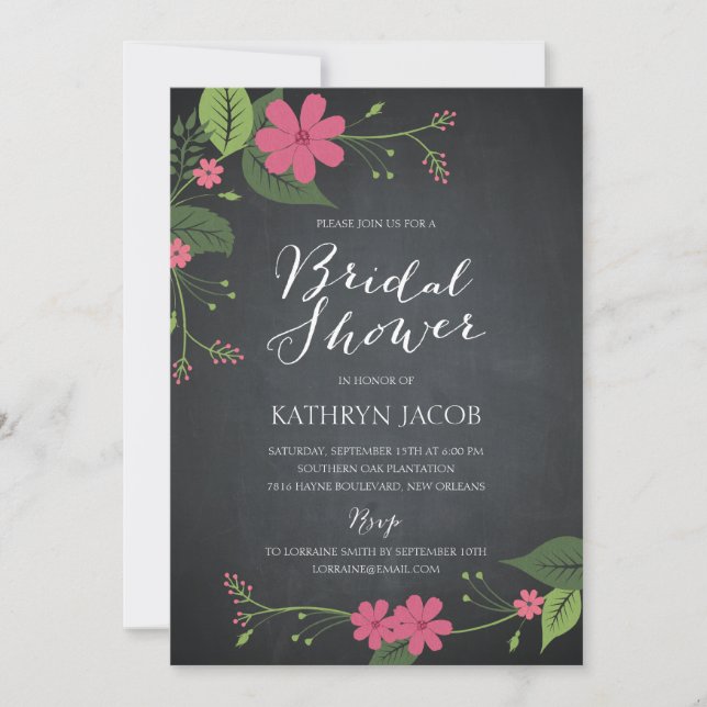 Invitaciones a la ducha nupcial con flores (Anverso)