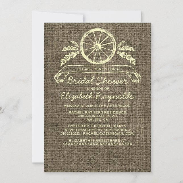 Invitaciones a la ducha nupcial con ruedas de vagó (Anverso)