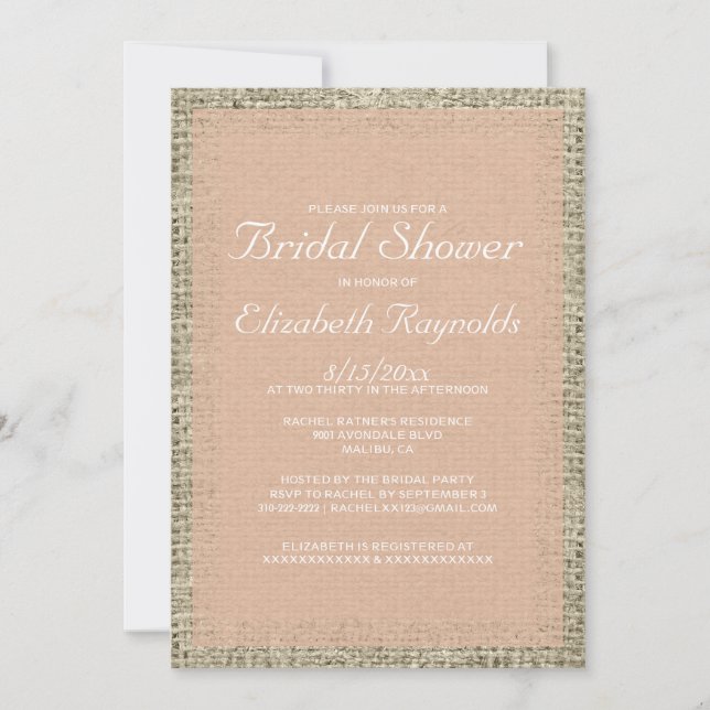 Invitaciones a la ducha nupcial Coral Burlap (Anverso)