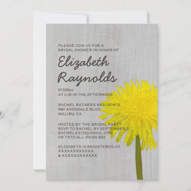 Invitaciones a la ducha nupcial Dandelion (Anverso)