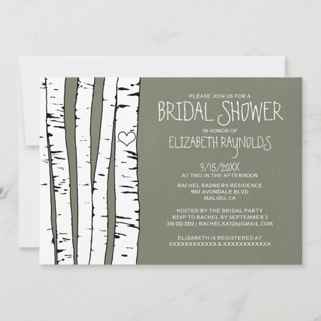 Invitaciones a la ducha nupcial de árbol de birch (Anverso)