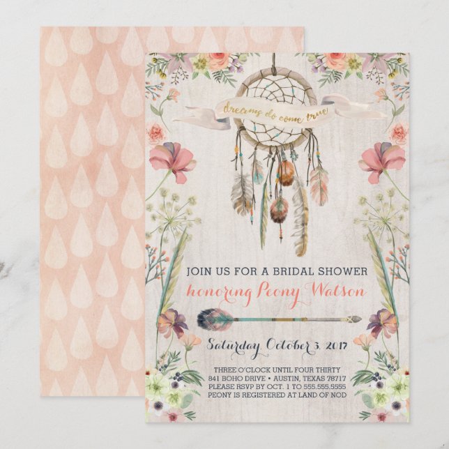 Invitaciones a la ducha nupcial de Boho Dream Catc (Anverso / Reverso)