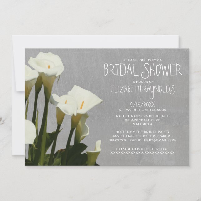 Invitaciones a la ducha nupcial de Calla Lily (Anverso)