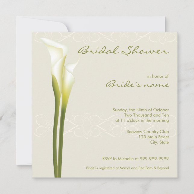 Invitaciones a la ducha nupcial de Calla Lily (Anverso)
