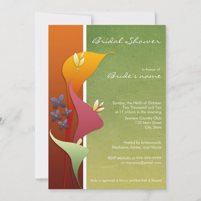 Invitaciones a la ducha nupcial de Calla Lily (Anverso)