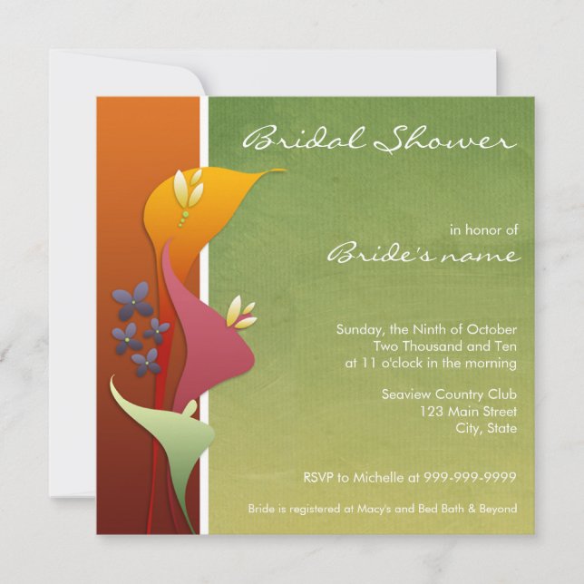 Invitaciones a la ducha nupcial de Calla Lily (Anverso)
