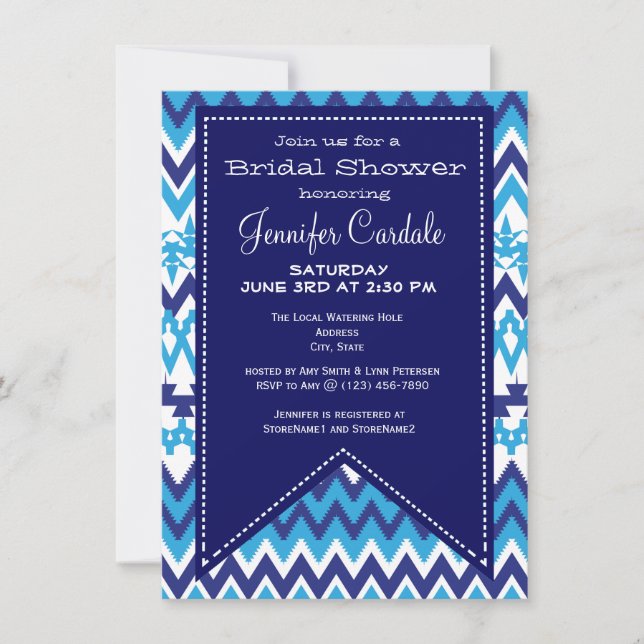 Invitaciones a la ducha nupcial de Chevron Blue Ch (Anverso)
