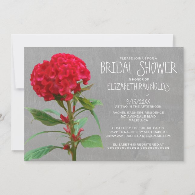 Invitaciones a la ducha nupcial de Cockscomb (Anverso)