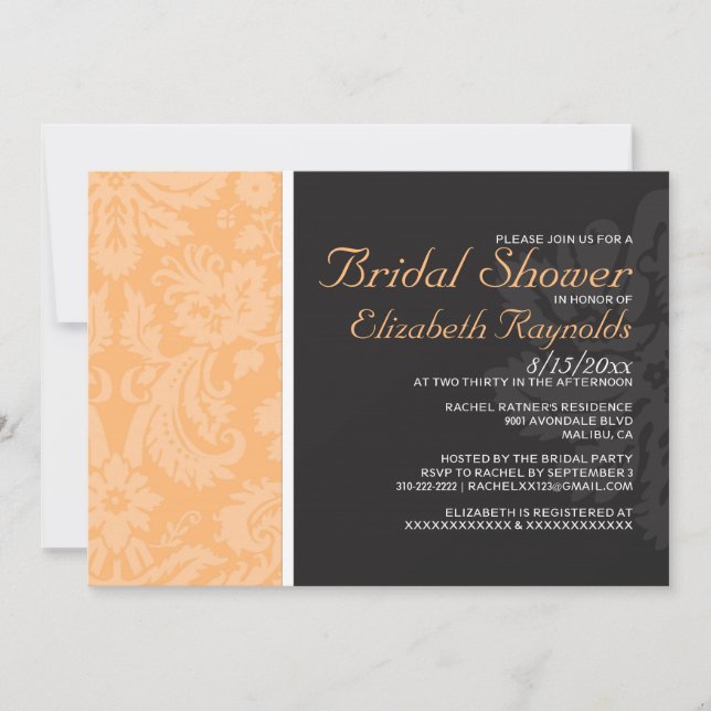 Invitaciones a la ducha nupcial de Damasco de Peac (Anverso)