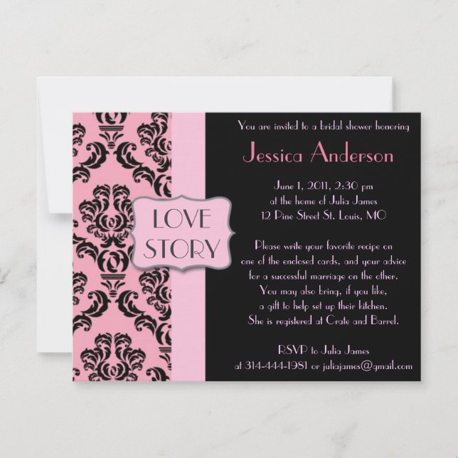 Invitaciones a la ducha nupcial de Damask en Franc (Anverso)