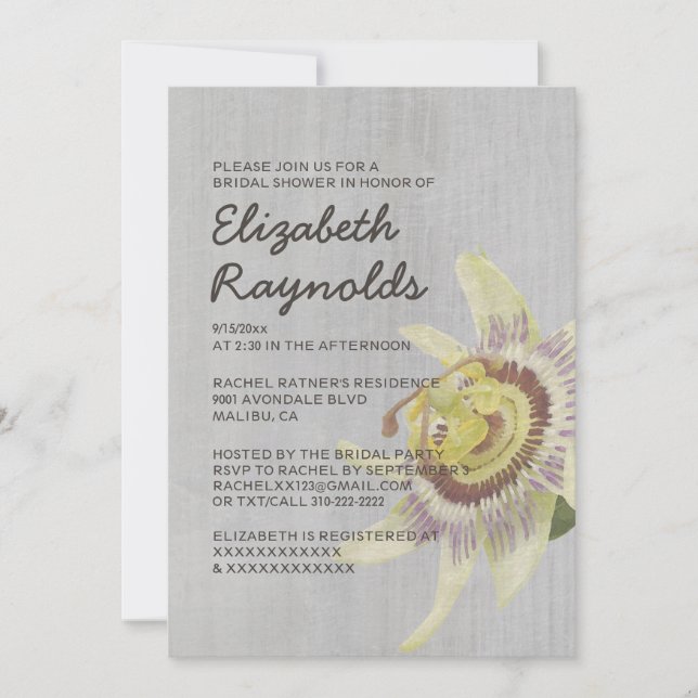 Invitaciones a la ducha nupcial de flores de pasió (Anverso)