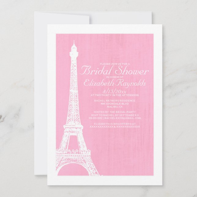 Invitaciones a la ducha nupcial de la Torre Eiffel (Anverso)