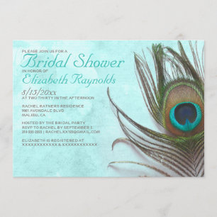 Invitaciones a la ducha nupcial de plumas de pavo 