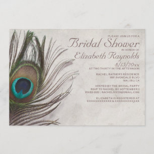 Invitaciones a la ducha nupcial de plumas de pavo 