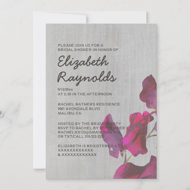 Invitaciones a la ducha nupcial de Sweetpea (Anverso)