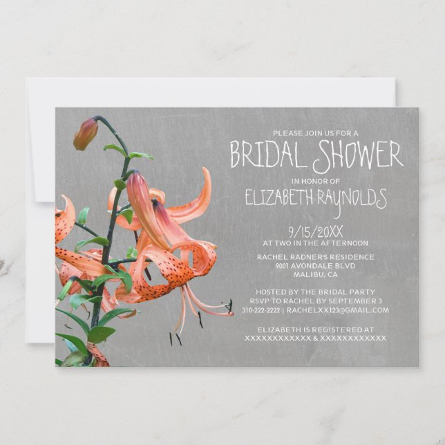 Invitaciones a la ducha nupcial de Tiger Lily Brid (Anverso)